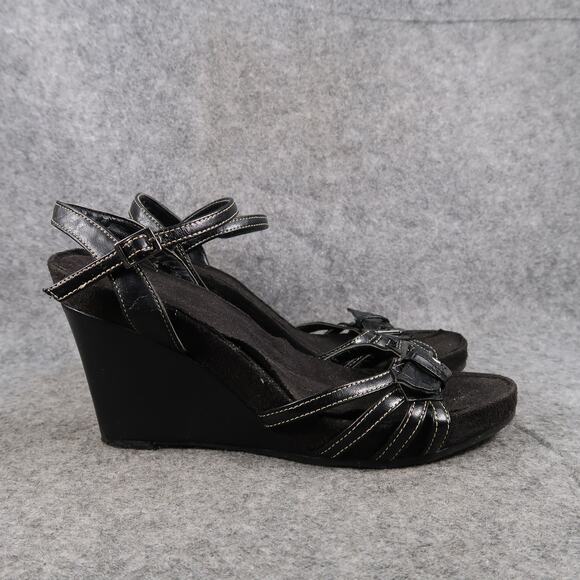 Bass Shoes Womens 7.5 Sandals Platform Wedge Buckle Straps Open Toe Black Y2k - Picture 1 of 14